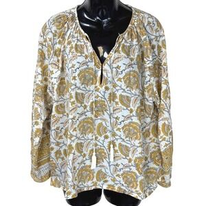 Cleobella Floral Boho Tunic Blouse Long Sleeve Tassel Tie XS